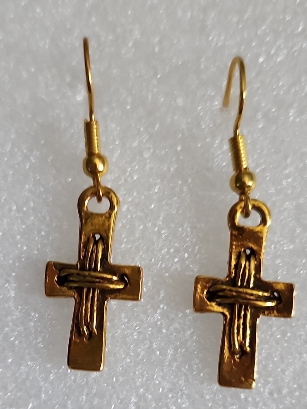 Hand Crafted Gold Cross Dangle Earrings